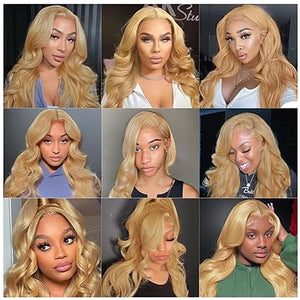 Wear And Go Glueless Honey Blonde Lace Front Wigs. Human Hair. #27 Color Body Wave Wig PrePlucked HD Lace Wig.