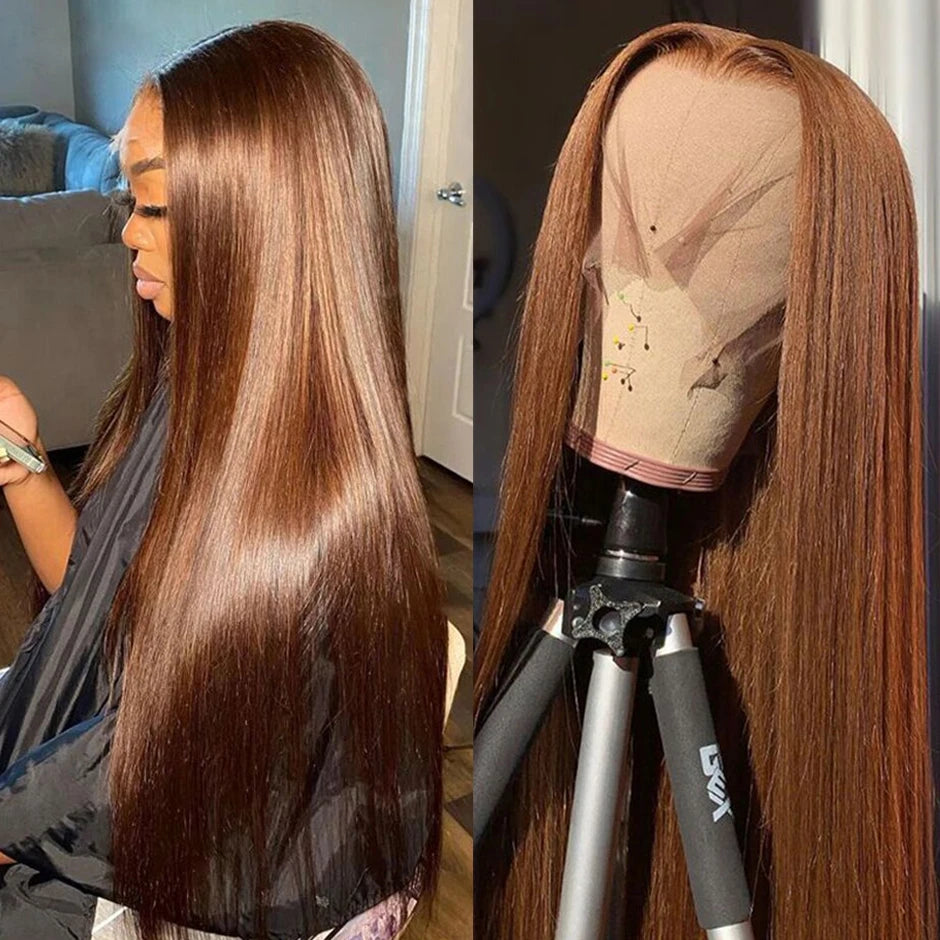 Chocolate Brown HD Lace Frontal Wig. Malaysia Straight Human Hair Wig. Colored Human Hair Wig 13x4 Lace Frontal Wig
