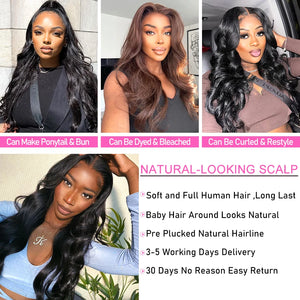Brazilian Body Wave 4x4 Lace Closure Wig. 13x4 Lace Frontal Human Hair. Pre-Bleached Knots.