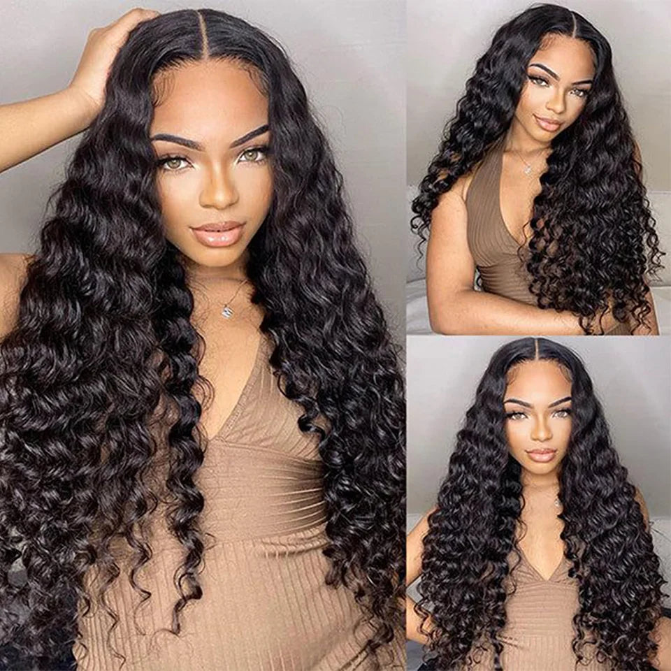 Transparent Loose Deep Wave Glueless Curly Human Hair Lace Front Wig. Pre-Cut Pre-Plucked Deep Wave Wig. Wear And Go.