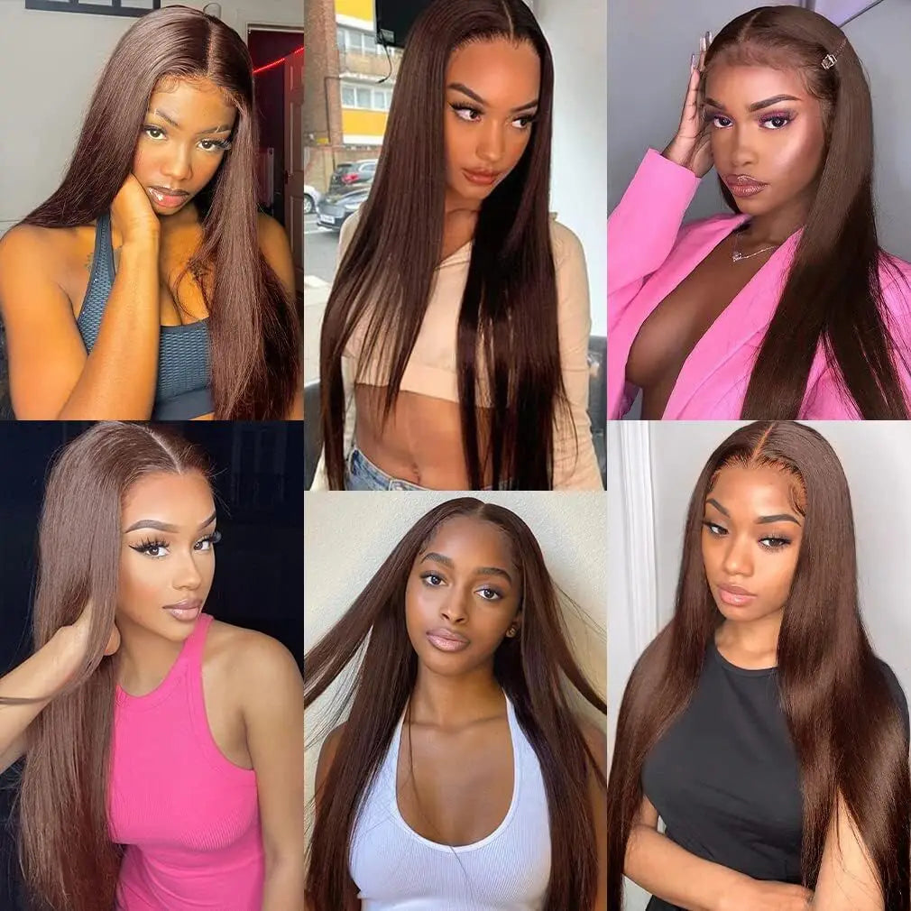 #4 Glueless Straight Wig. Wear And Go Chocolate Brown Lace Front Wig. 4x4 Lace Closure Wigs For Women.