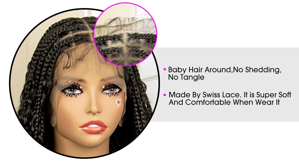36 Inches Boho Braided Wigs with Baby Hair/Knotless Box Braid Wig