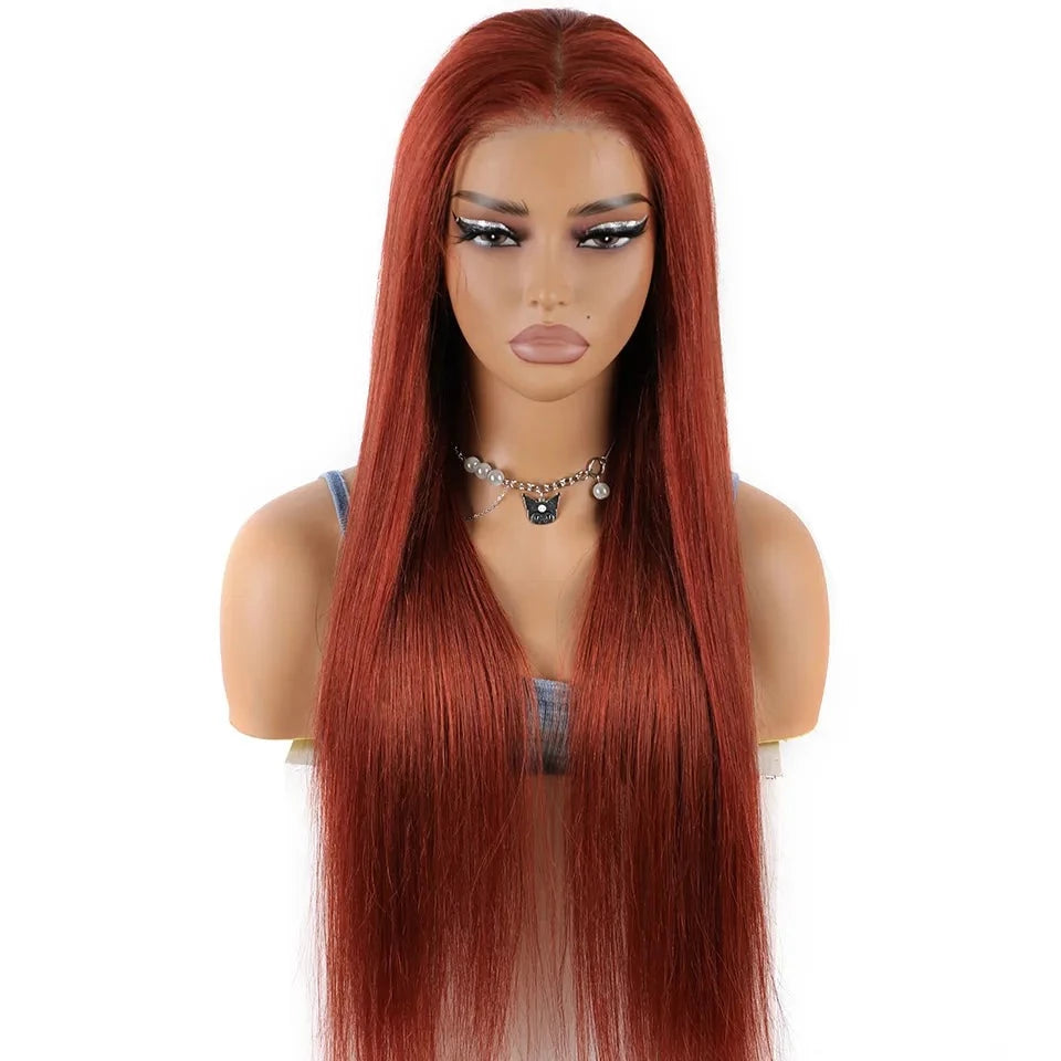 Wear And Go Glueless Malaysian Straight 6x4 Reddish Brown Color #33 Wig. Ready To Wear Human Hair Wig.