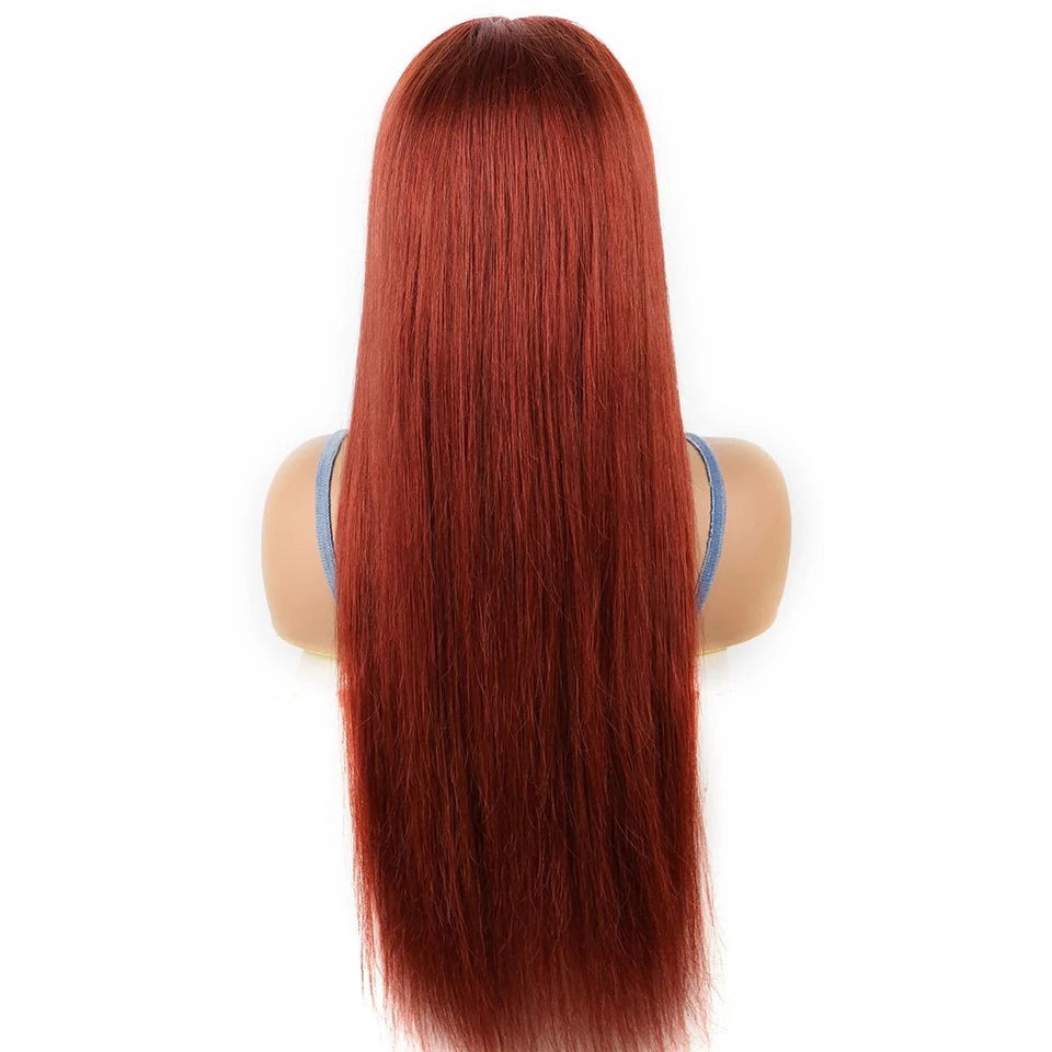 Wear And Go Glueless Malaysian Straight 6x4 Reddish Brown Color #33 Wig. Ready To Wear Human Hair Wig.