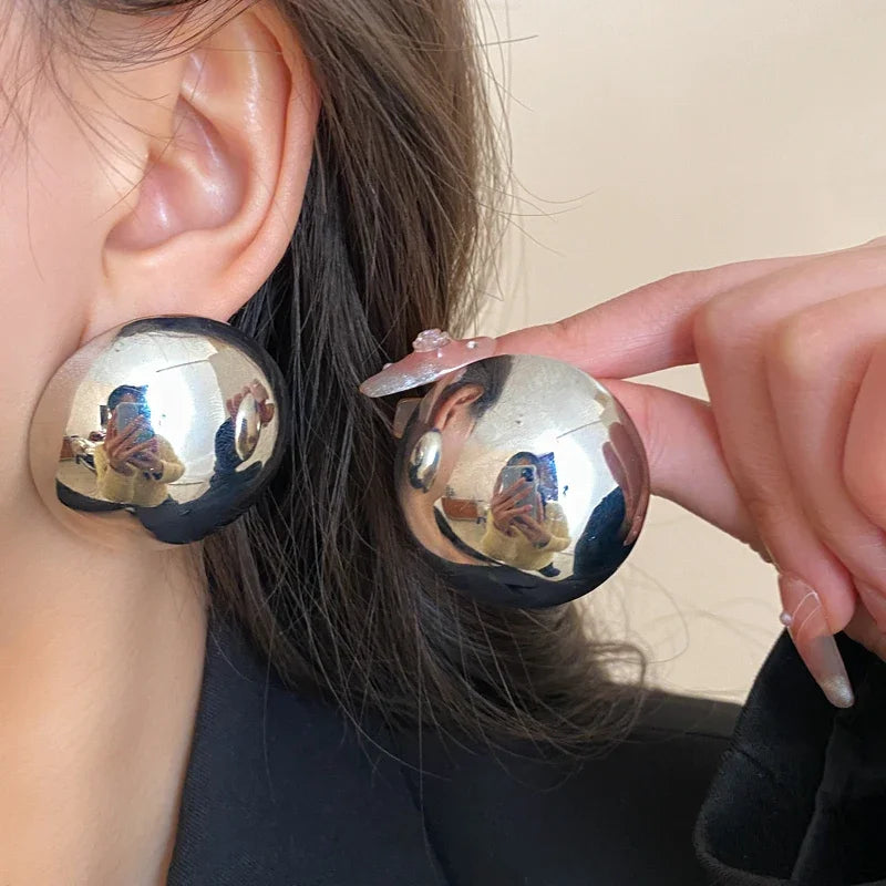 Oversized Geometric Ball Stud Earrings – Bold & Polished Elegance
