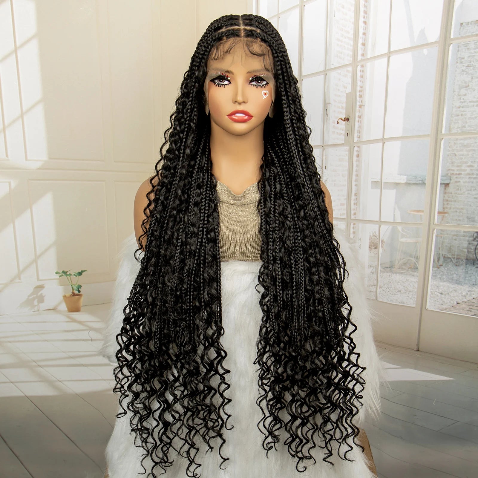 36 Inches Boho Braided Wigs with Baby Hair/Knotless Box Braid Wig