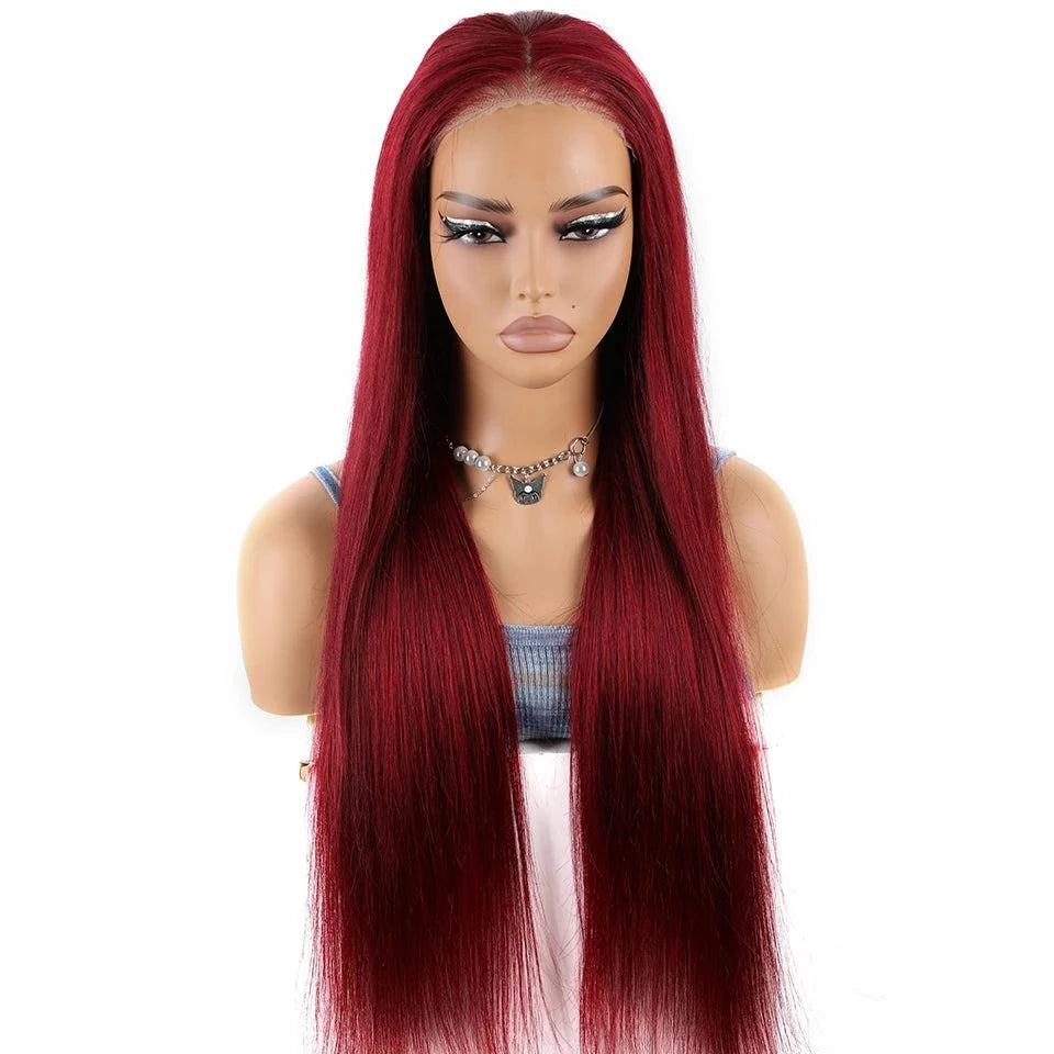 Wear Go Straight 99j Burgundy Glueless HD Lace Closure Lace Front Human Hair Wig. 6x4 Pre-Cut Pre-Plucked.