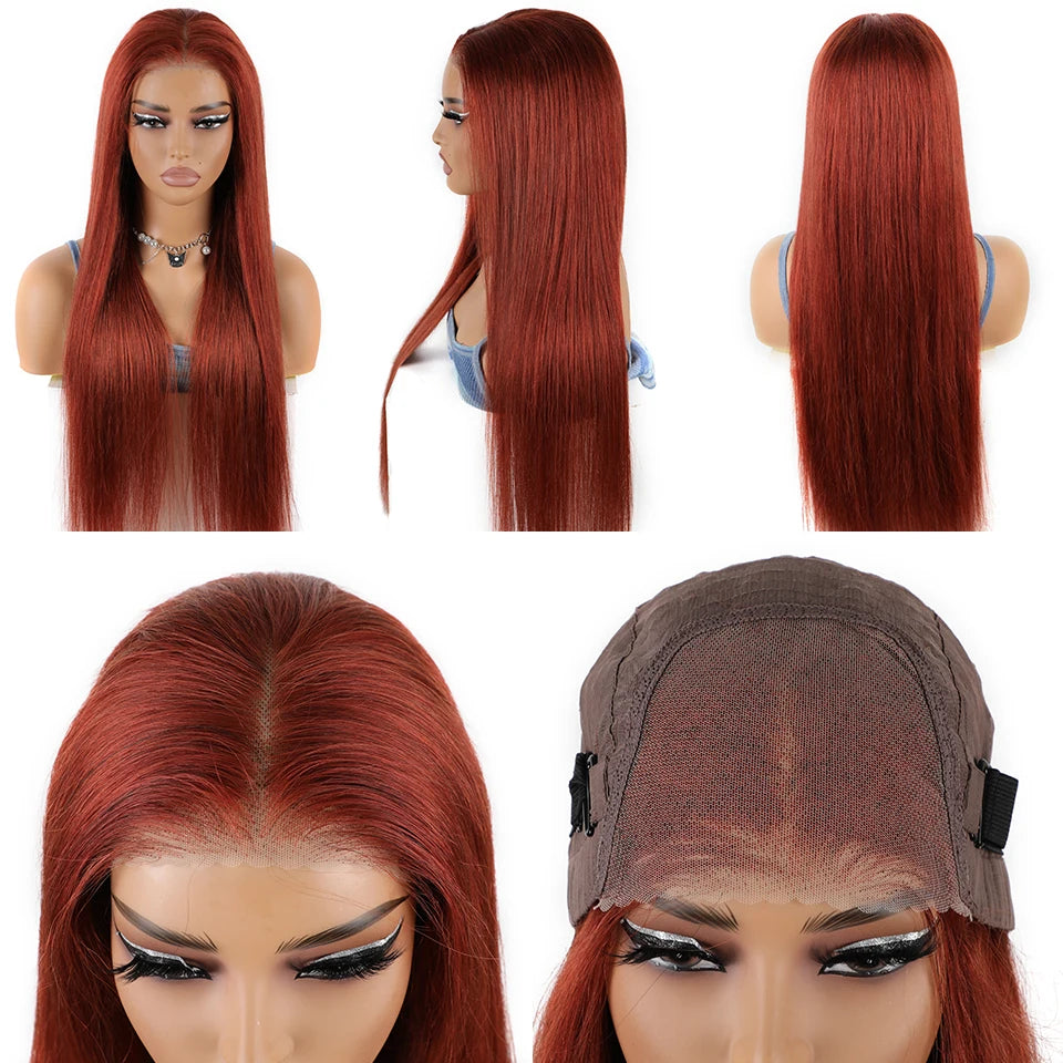 Wear And Go Glueless Reddish Brown HD Transparent 6x4 Straight Lace Front Wig. Pre-Plucked Wig.