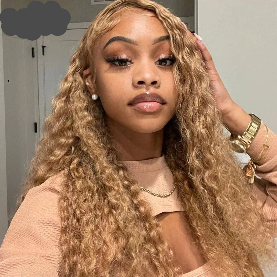 Honey Blonde  Deep Wave Lace Frontal Human Hair Wig. HD Transparent Lace Wig.
