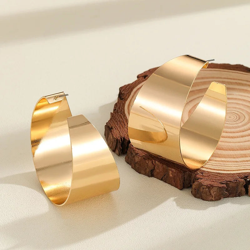 Large Gold-Plated Wide Hoop Earrings – Bold Shine, Timeless Edge