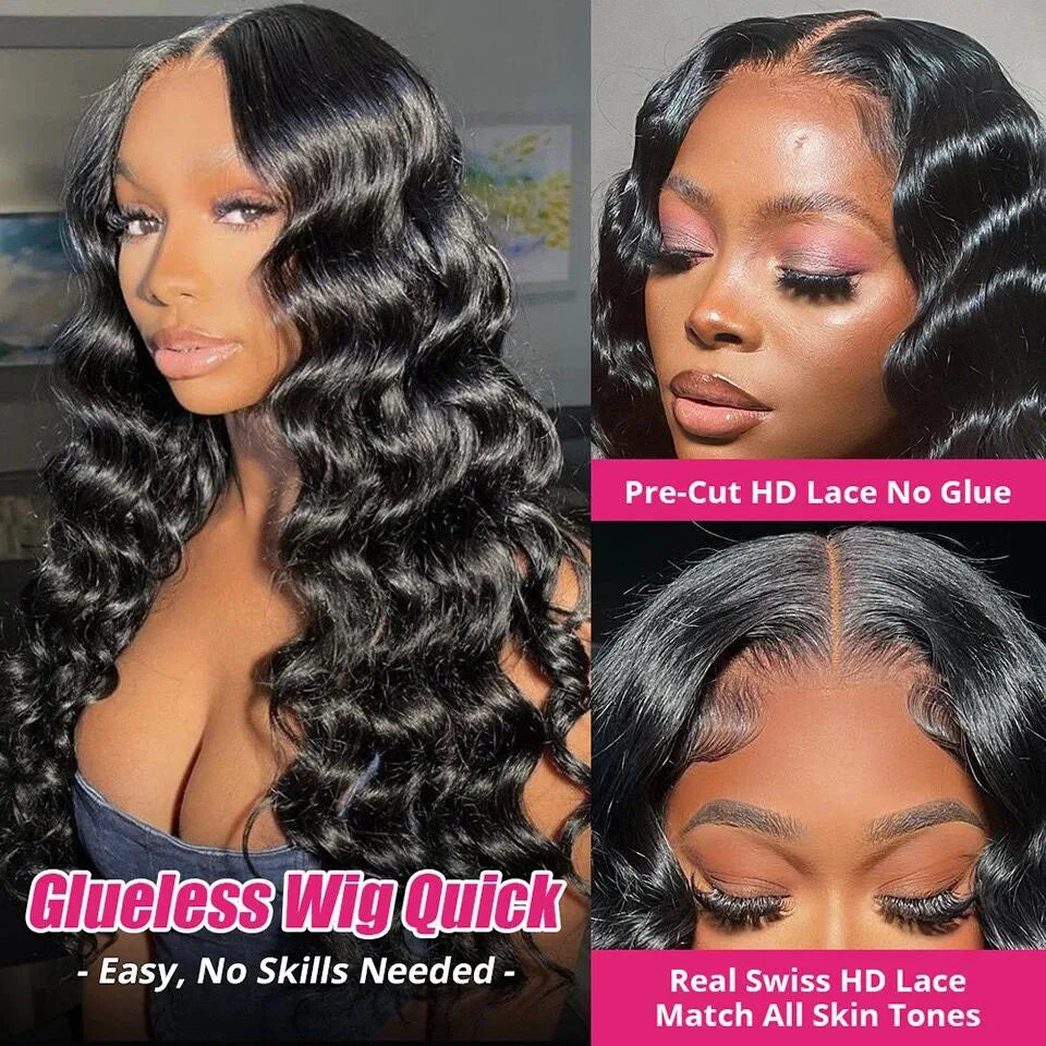Wear And Go Loose Deep Wave Transparent Lace Front Wig.  Loose Deep Curly Glueless Pre Plucked Human Wig Ready To Go