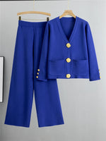 Load image into Gallery viewer, 2-Piece Knit Lounge Set with Gold Button Detail – Cozy Meets Chic
