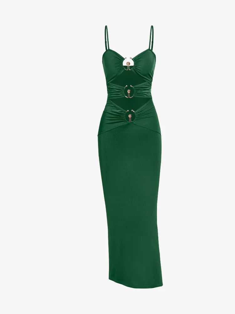 Spaghetti Strap Cut-Out  O Ring Maxi Dress