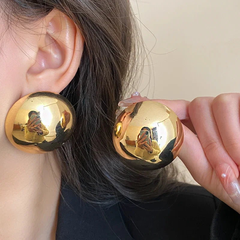 Oversized Geometric Ball Stud Earrings – Bold & Polished Elegance