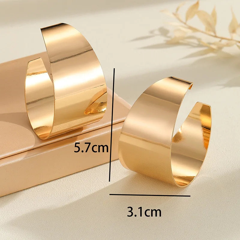Large Gold-Plated Wide Hoop Earrings – Bold Shine, Timeless Edge
