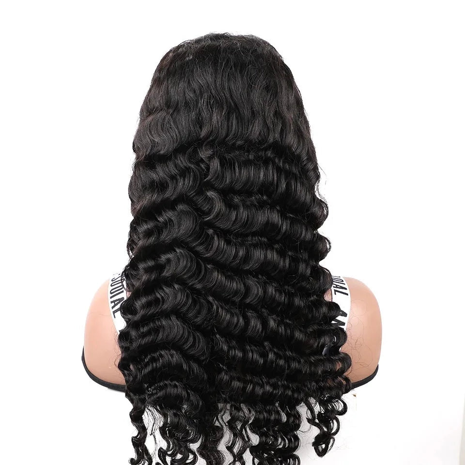 Wear And Go Loose Deep Wave Transparent Lace Front Wig.  Loose Deep Curly Glueless Pre Plucked Human Wig Ready To Go