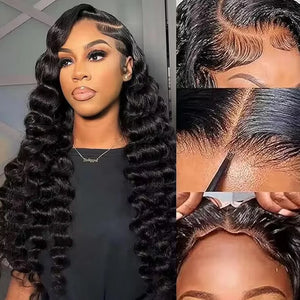 Wear And Go Loose Deep Wave Wig. 6x4 HD Transparent Curly Loose Wave Wig Human Hair Wigs. Glueless Lace Front Wig.