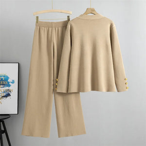 2-Piece Knit Lounge Set with Gold Button Detail – Cozy Meets Chic