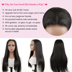 Glueless Ready To Wear Straight Pre-plucked PreCut Lace 6X4 HD Lace Front Wig