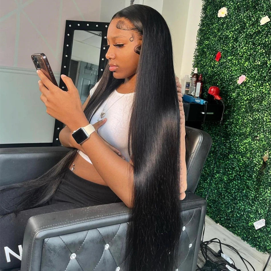 Bone Straight HD Lace Frontal Wig. Pre-Plucked Brazilian Transparent 13x4 Lace Front.