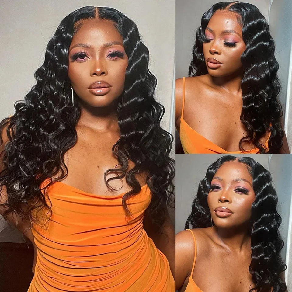 Wear And Go Loose Deep Wave Wig. 6x4 HD Transparent Curly Loose Wave Wig Human Hair Wigs. Glueless Lace Front Wig.