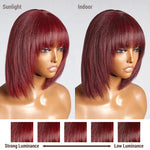 Load image into Gallery viewer, 10 Inches Reddish Purple Layered Cut Yaki Straight #99J Lace Bob Wig With Bangs
