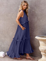 Load image into Gallery viewer, Ruffled Sleeveless Tiered Maxi Dress with Pockets – Effortless &amp; Chic
