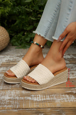 Load image into Gallery viewer, White Boho Woven One Band Wedge Slippers
