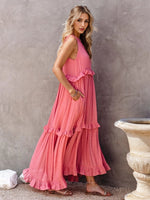 Load image into Gallery viewer, Ruffled Sleeveless Tiered Maxi Dress with Pockets – Effortless &amp; Chic
