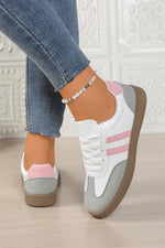 Load image into Gallery viewer, Pink Striped Patchwork Lace Up Sneakers
