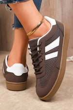 Load image into Gallery viewer, Coffee Breathable Mesh Leather Patchwork Lace-up Sneaker

