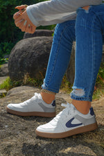 Load image into Gallery viewer, Navy Blue Leather Lace Up Sneakers
