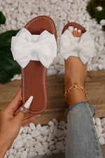 Load image into Gallery viewer, White Bow Decor Flat Slippers

