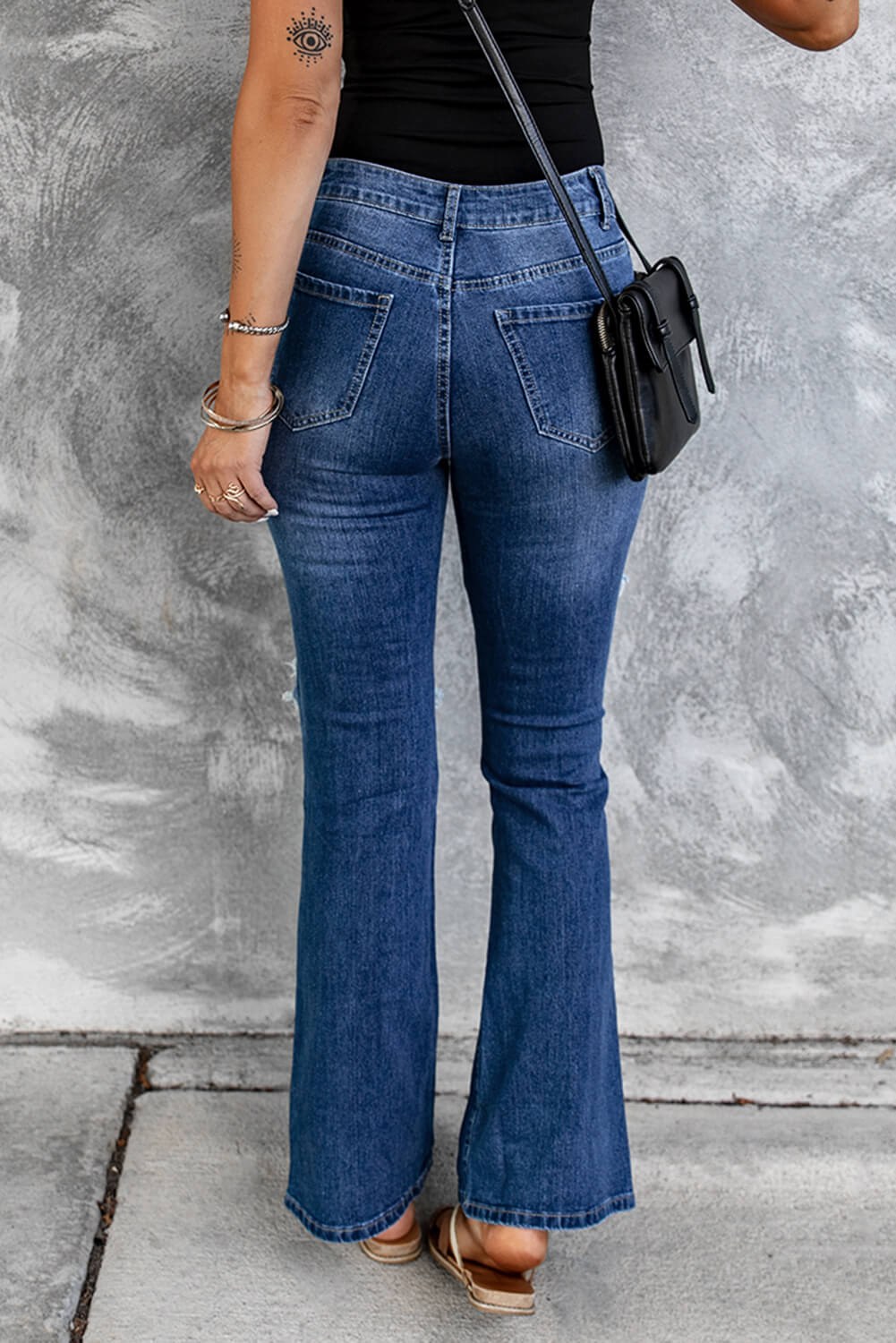Distressed High Waist Flare Jeans Pants