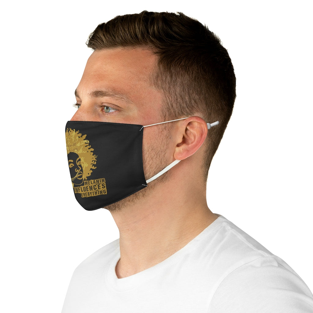 Black and Gold Unisex Melanin Influences Everything Fabric Face Mask