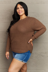 Plus Size High Low Waffle Knit Sweater
