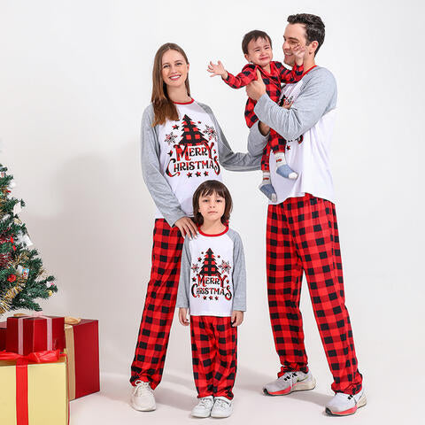 Women MERRY CHRISTMAS Graphic Top and Plaid Pants Set