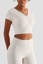 Load image into Gallery viewer, Notched Neck Short Sleeve Cropped Sports Top
