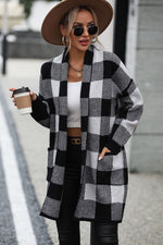 Load image into Gallery viewer, Plaid Dropped Shoulder Cardigan with Pocket
