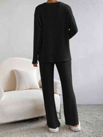 Load image into Gallery viewer, Ribbed V-Neck Long Sleeve Top and Pants Set

