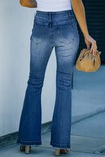 Load image into Gallery viewer, Distressed Button-Fly Flare Jeans Pants
