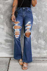 Distressed High Waist Flare Jeans Pants