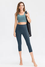 Load image into Gallery viewer, Wide Waistband Cropped Active Leggings with Pockets
