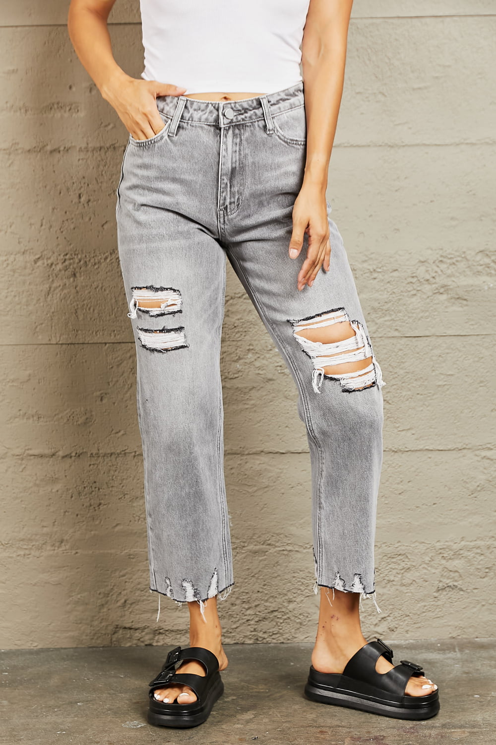 High Waisted Cropped Mom Jeans