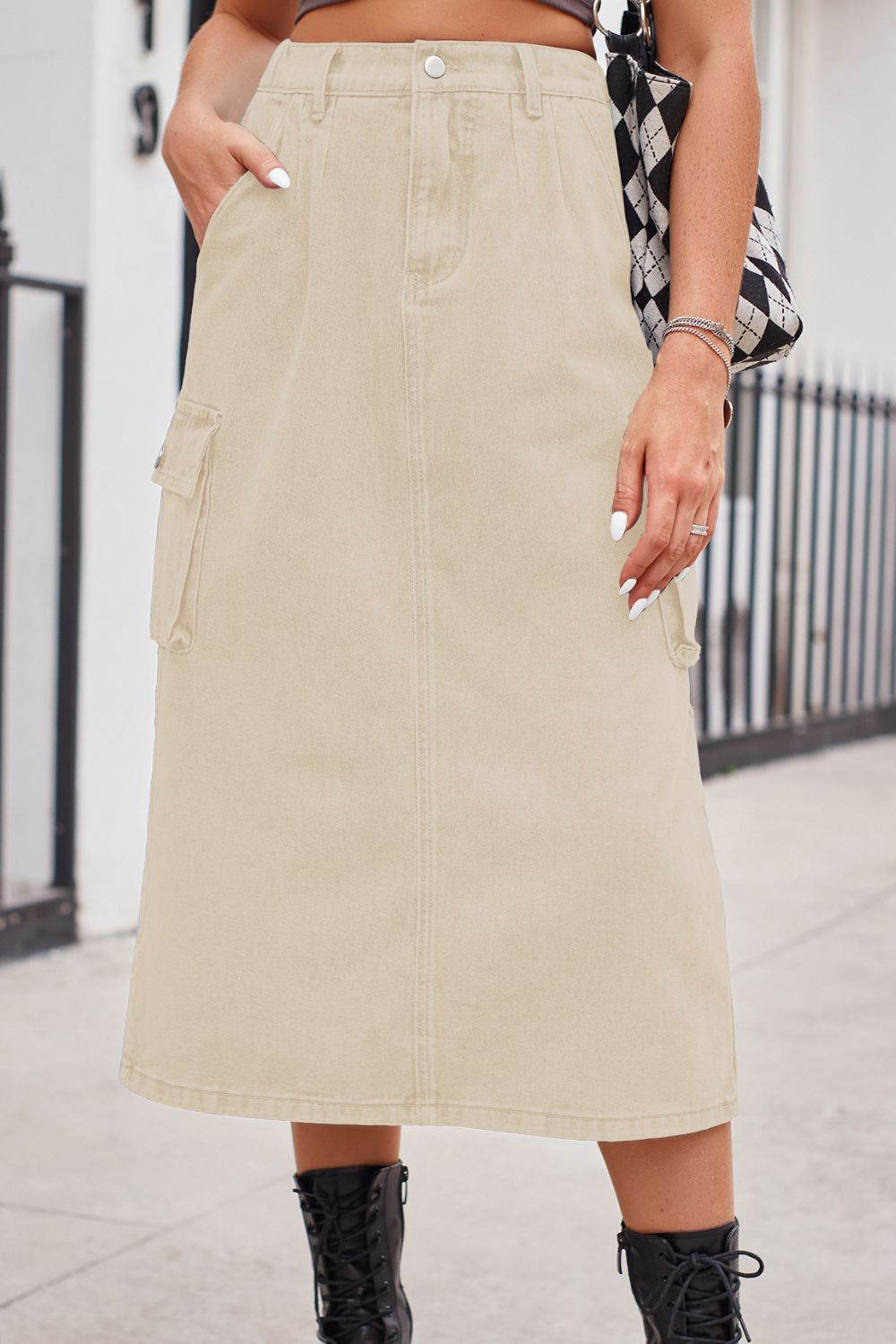 Buttoned A-line Denim Skirts