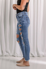 Load image into Gallery viewer, Distressed Raw Hem Skinny Jeans Pants
