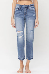 High Rise Crop Straight Jeans Pants