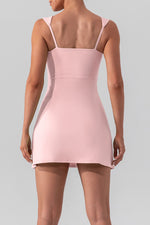 Load image into Gallery viewer, Square Neck Sleeveless Mini Active Dress with Slit – Available in Black, White, Gum Leaf, and Dusty Pink
