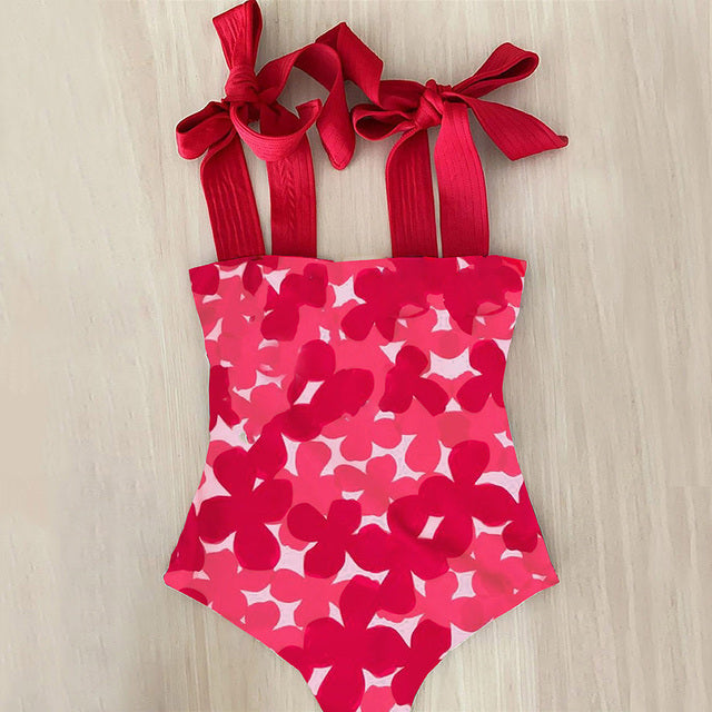 Bow Strap Floral Swimsuit