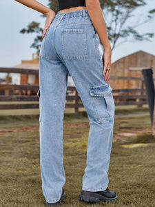 High Waist Cargo Jeans Pants
